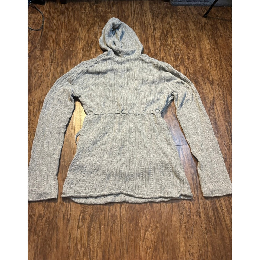 Y2K Pointelle Knit grey Cinch Waist Hooded‎ Sweater Top feminine girly fairy - Picture 2 of 6
